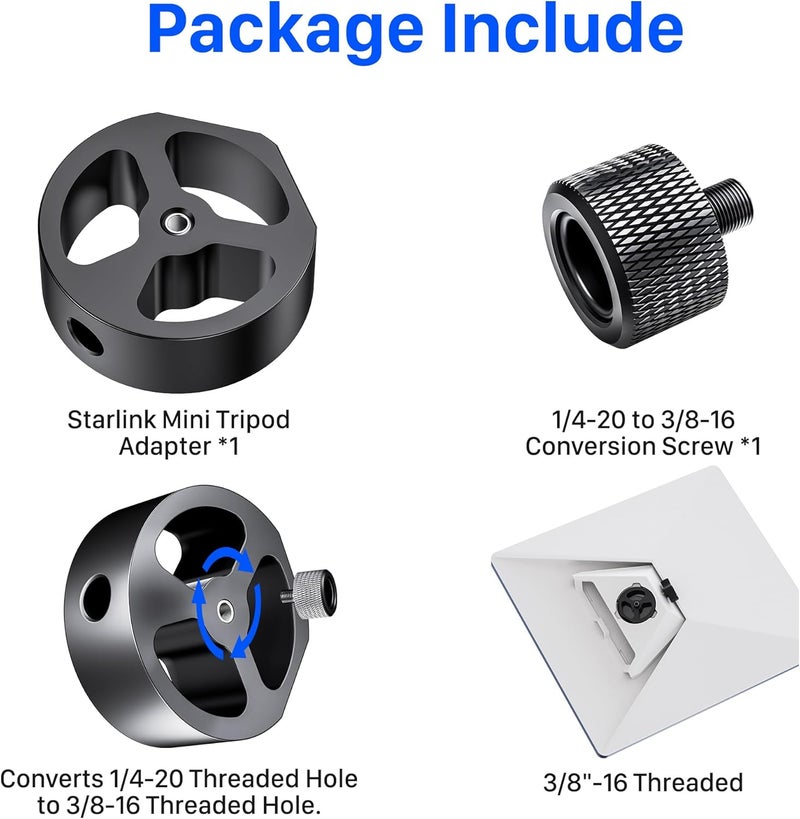AUDEETO [2025 New Version] Starlink Mini Tripod Adapter, Aluminum Alloy - with 1/4"~20 & 3/8"~16 Threads,Hollow Lightweight Design for Easy Carry and Faster Disassembly (SPX-04176000-501) - Image 4